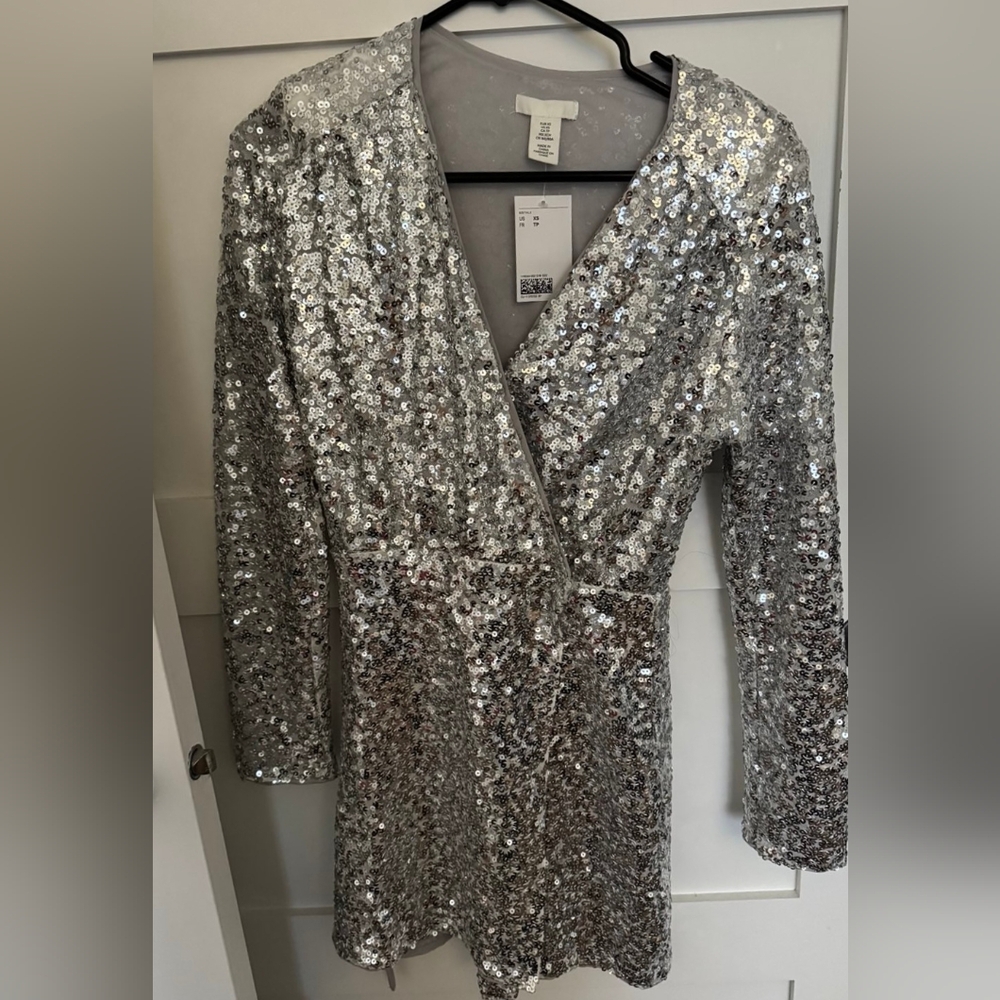 Short silver sequin party dress
